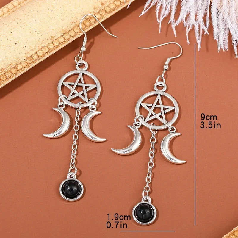 Pentagram and moon earrings