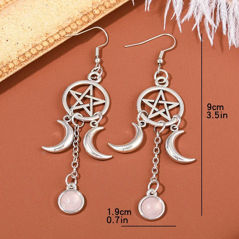 Pentagram and moon earrings